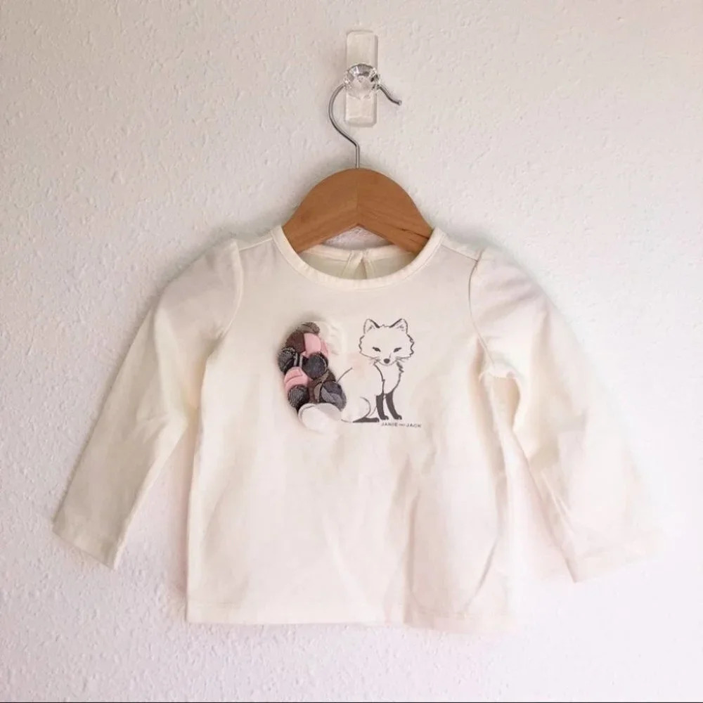 NWOT Janie and Jack shirt‎ long sleeve ivory with 3D fox size 6-12 months - Picture 2 of 5